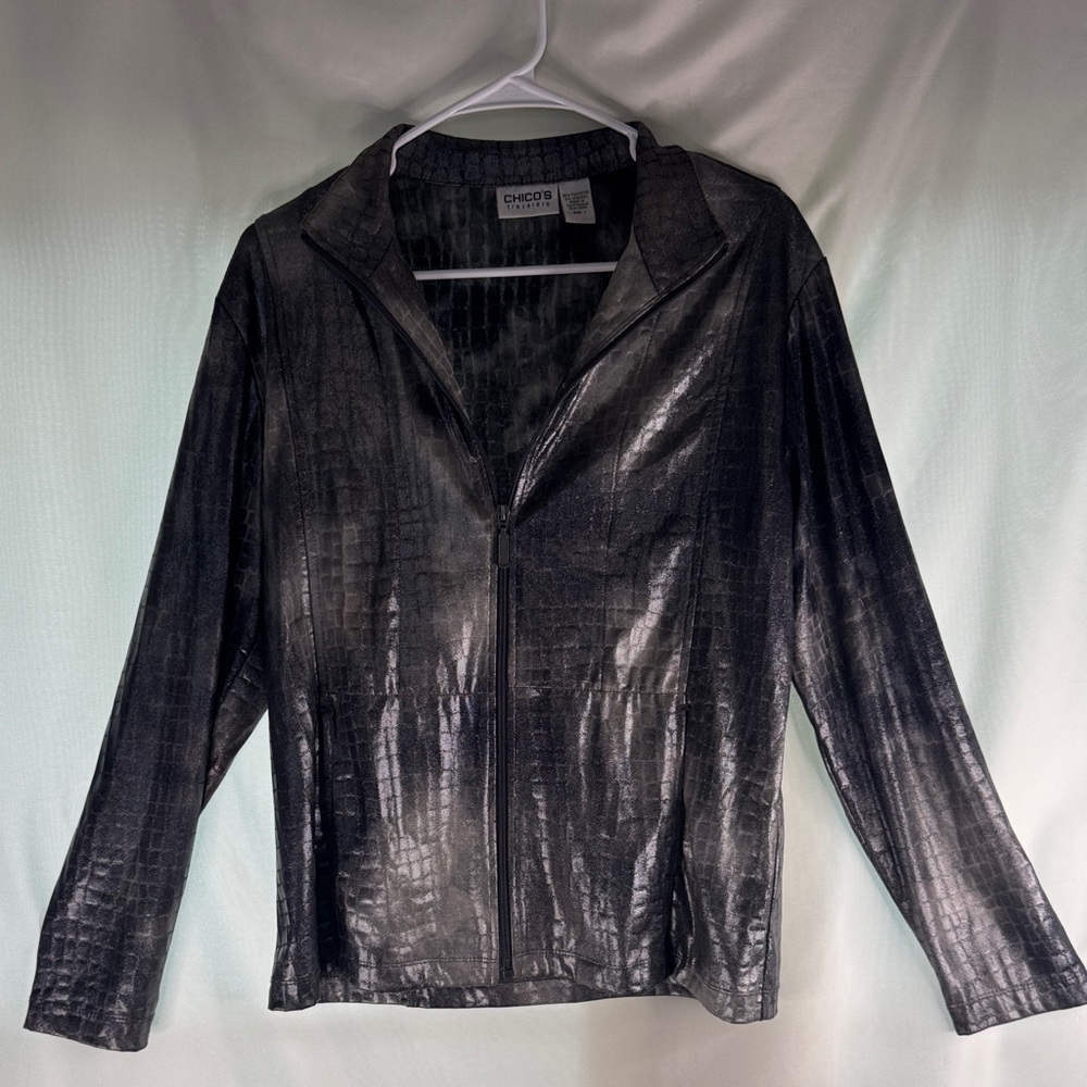 Chico's Metallic Black Croc-Embossed Jacket